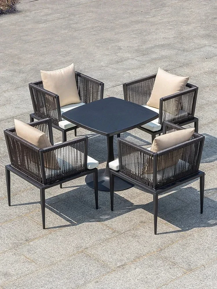 Outdoor table and chair combination waterproof and sunscreen garden outdoor famous leisure layout area courtyard rattan chair