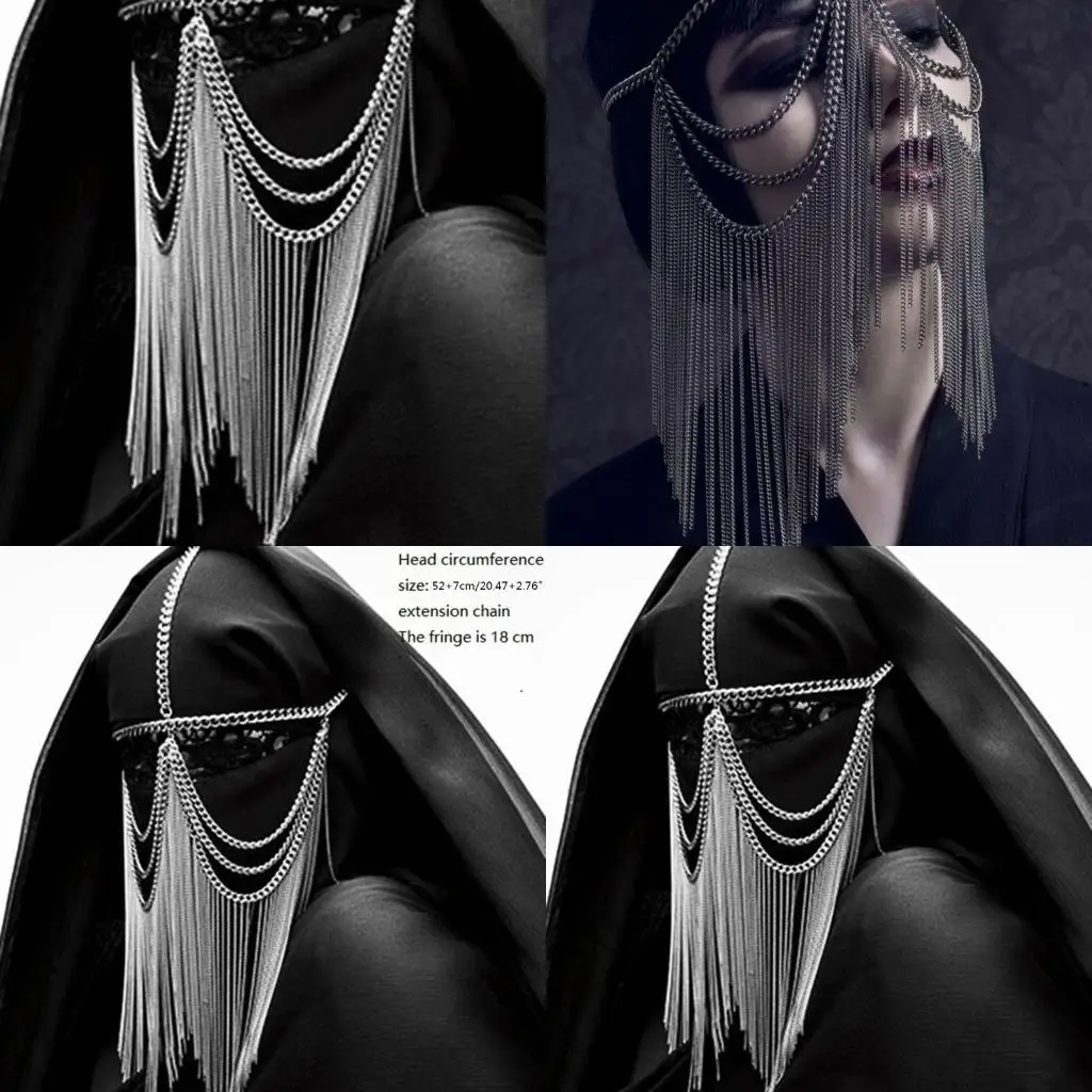 Vintage Masquerade Mask Face Chain Alloy Chain HipHop Headgear Cosplay Jewelry for Rock Theme Party Nightclub