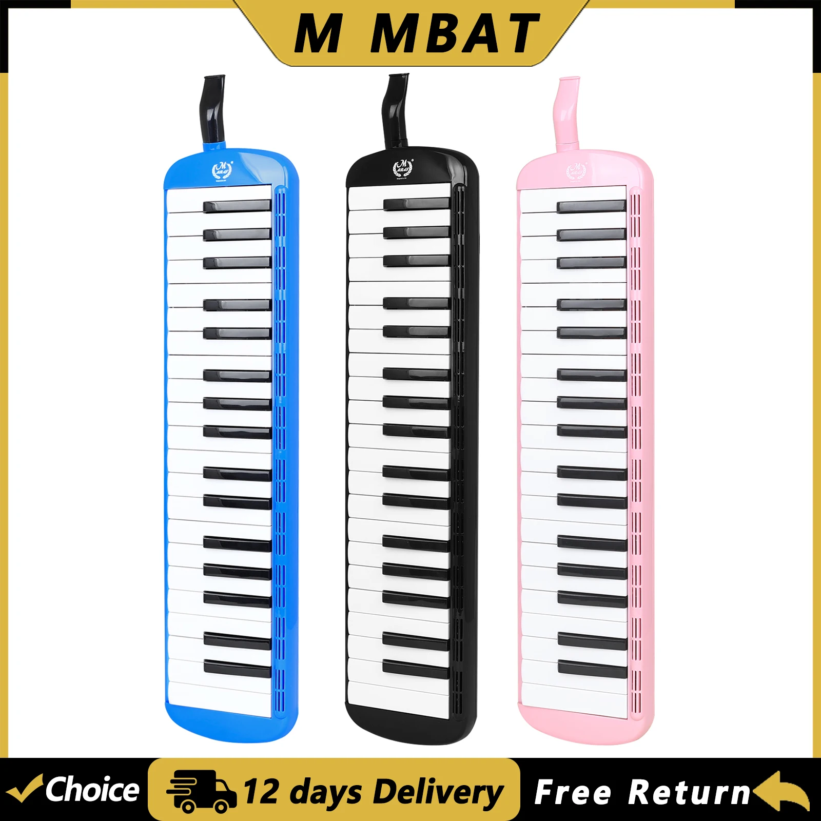 M MBAT 37 Key Melodica with EVA Case ABS Resin Body Melodica Keyboard Mouth Organ Harmonica for Beginners Students Performance