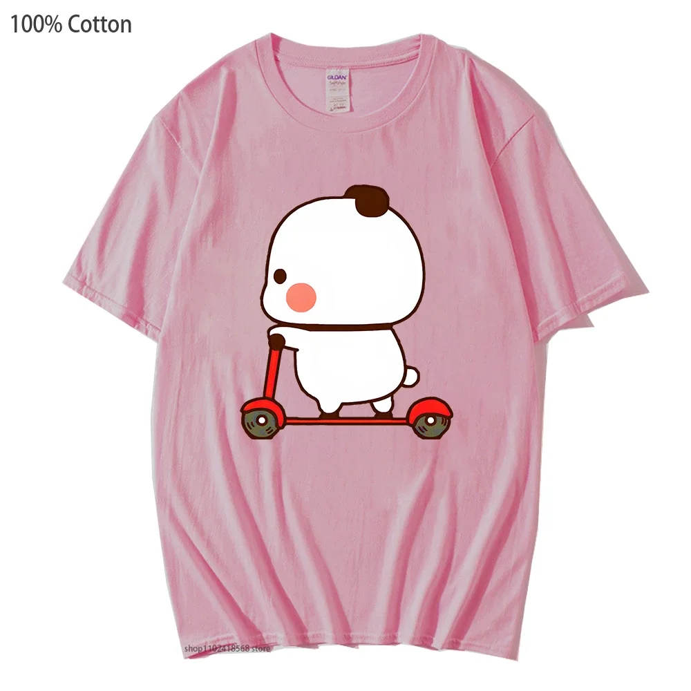 Cute Couple Shirt Cute Bubu and Dudu Are Playing Scooter Together Graphic T-Shirts Men's Clothes Panda Bear Tees 100% Cotton Top