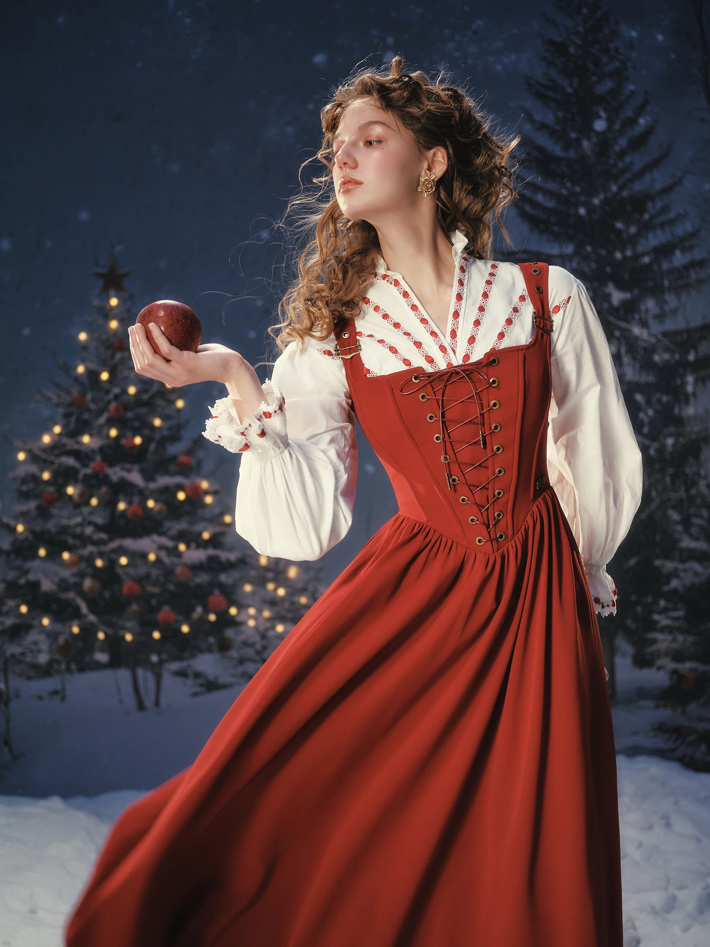 Conjunto de Vestido Largo Rojo de Encaje Estilo Vintage para Invitadas, con Cintura Ajustada y Tejido Suave, Ideal para el Día a Día y Eventos Casuales.