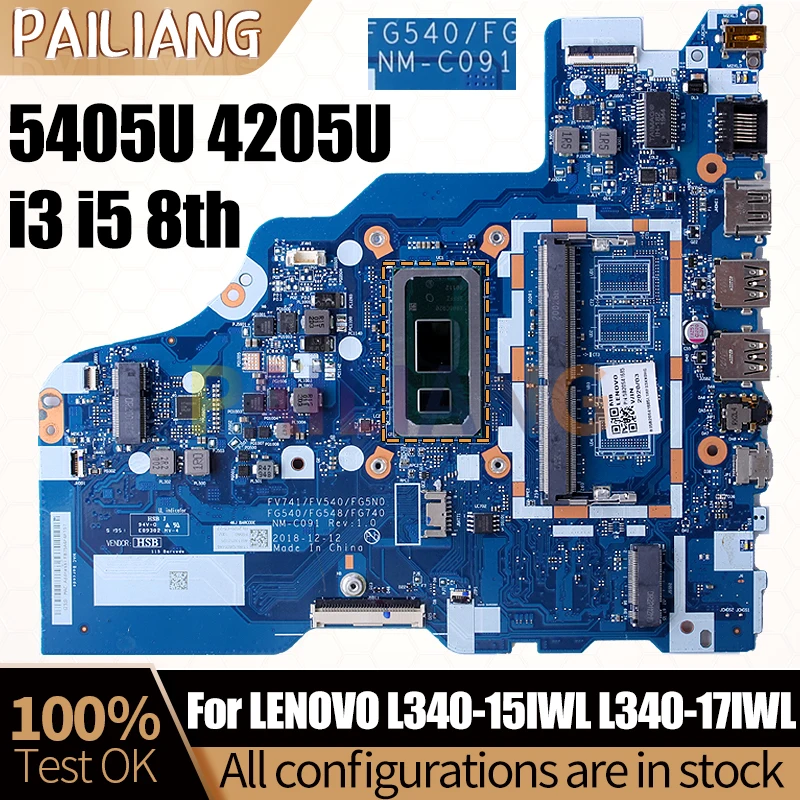 For LENOVO IdeaPad L340-15IWL L340-17IWL Notebook Mainboard NM-C091 i3 i5-th Gen 5B20S41685 Laptop Motherboard Full Tested