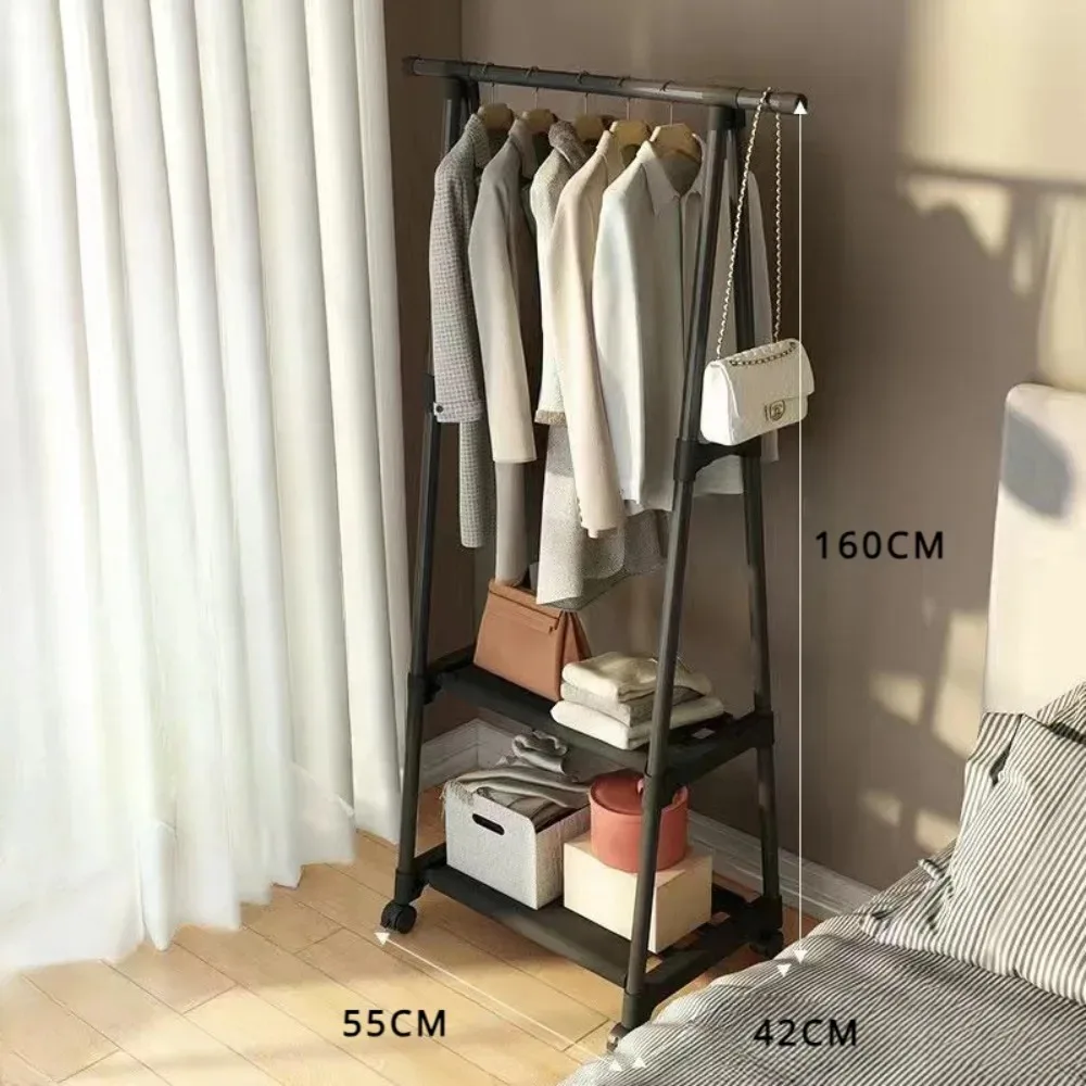 Rolling Clothes Rack Triangle Pulley Movable Coat Rack Simple Assembly Multifunctional Household Bedroom Hanger Clothes Racks image 6