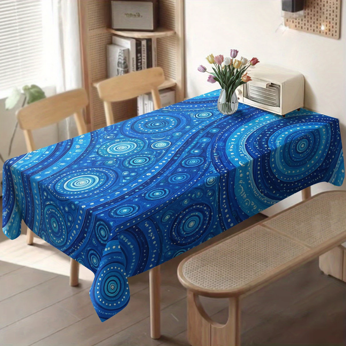 Vibrant Bohemian Floral Pattern Polyester Tablecloth - Decorative Table Cover for Dining Room, Stylish Home Party Decoration