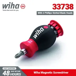 Wiha 33738 Screwdriver with Bit Magazine Magnetic 6 Phillips Slotted Blade Heads 1/4 