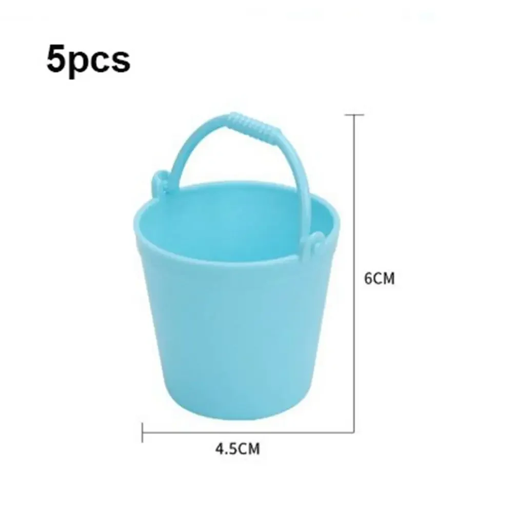 5pcs Plastic Miniature Bucket Model Mini 4.7*6cm Children Beach Small Bucket 6 Colors Dollhouse Decorations Ornaments