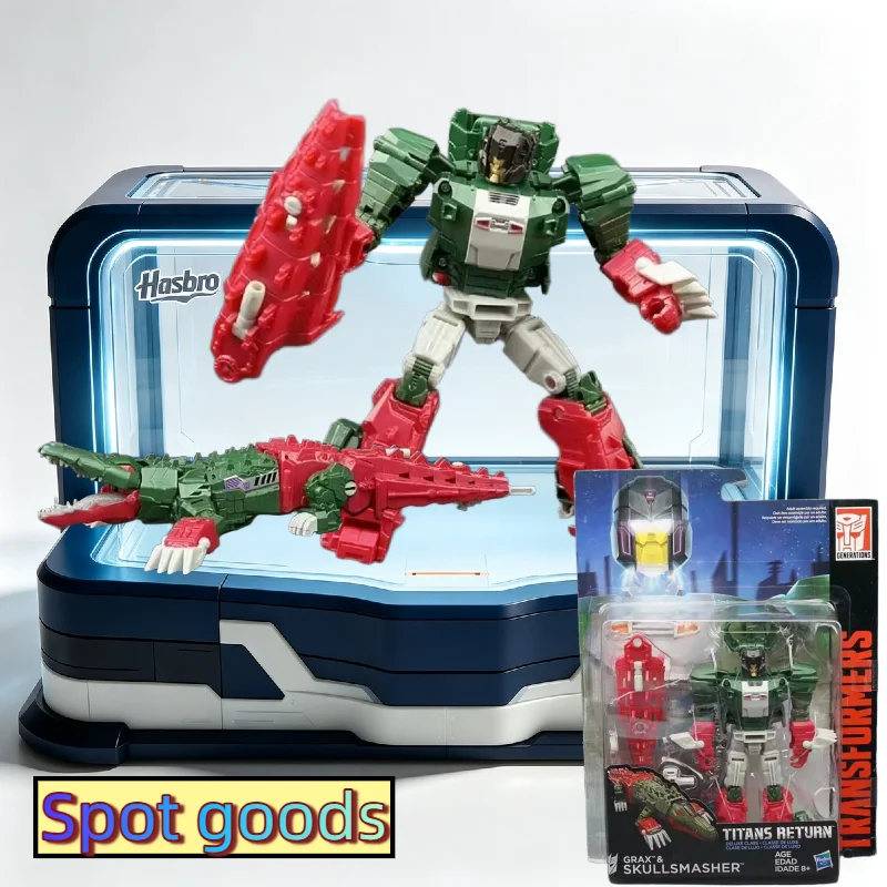 【spot-goods】hasbro-deluxe-class-skullsmasher-with-titan-master-grax-robot-to-alligator-action-figure-collectible-toy-model