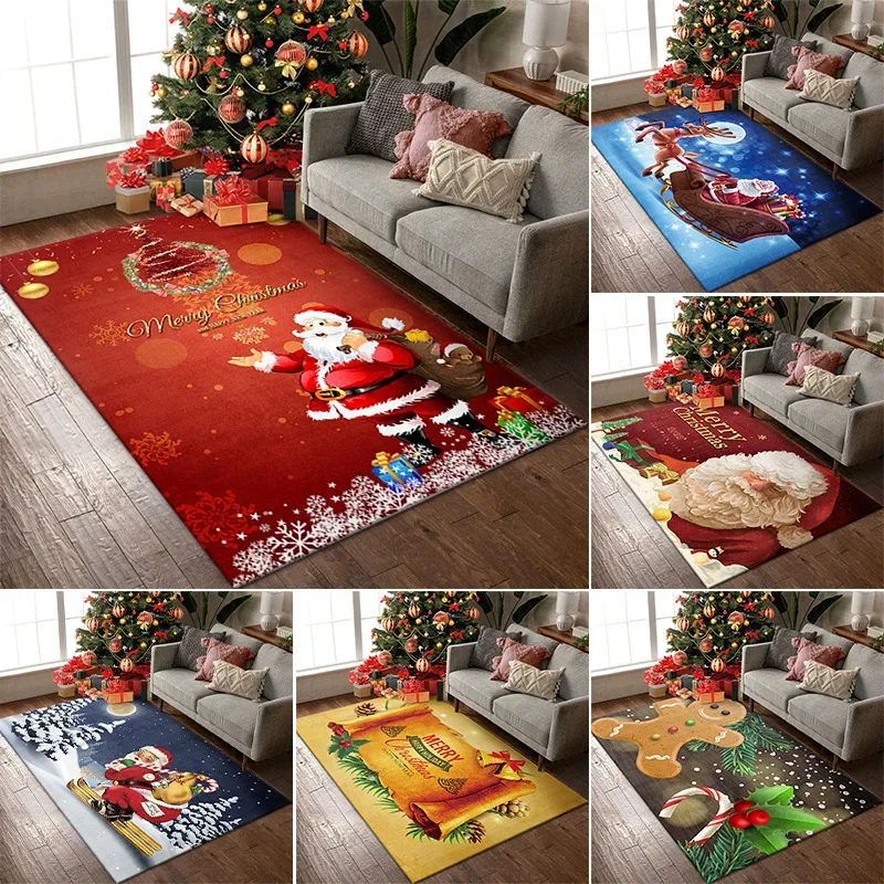 

Santa Claus Carpet For Living Room Christmas Home Hallway Large Rug Santa Elk Carpet Non-Slip Mat For Living Bedroom Kitchen