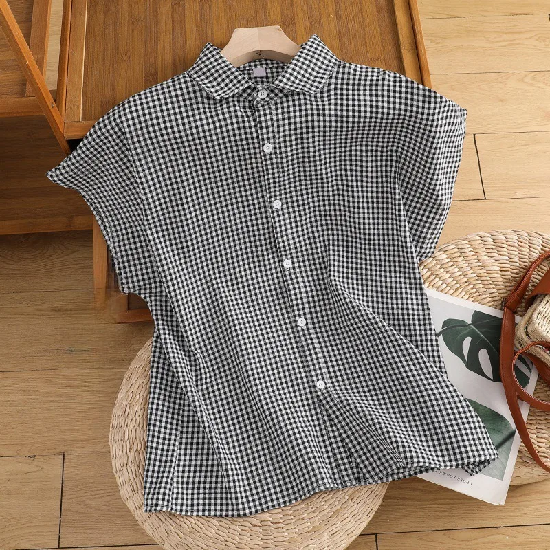 

Полосатая рубашка для женщин, летняя рубашка с отложным воротником в японском стиле, однобортная, тонкая, свободная, простая, модная, уютная