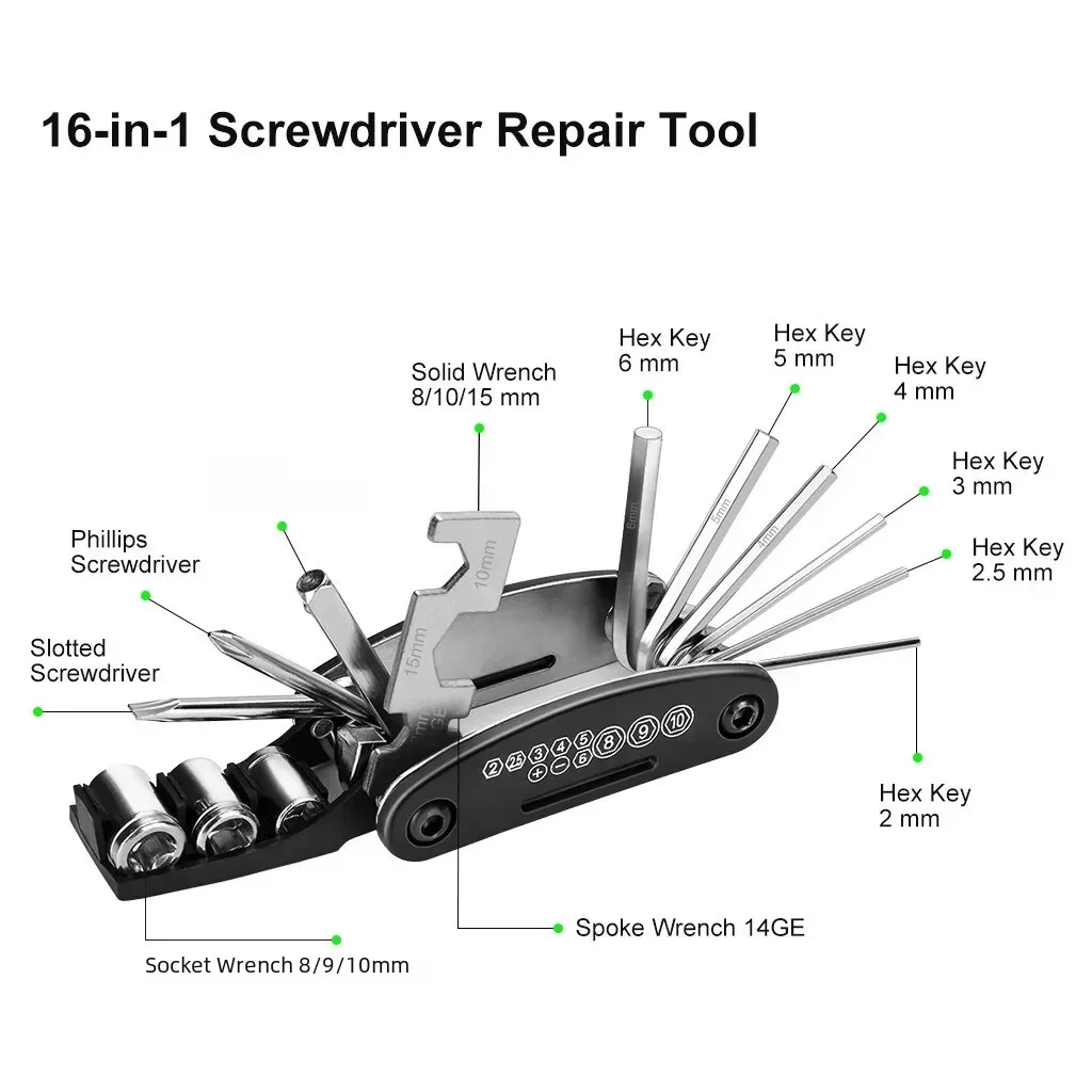 Bicycle Repair Tools Kit, Multi Tool Set with Pump Tire Patch, Portable Mountain Road BikeTire Auto Tool Set,Bike Accessories,
