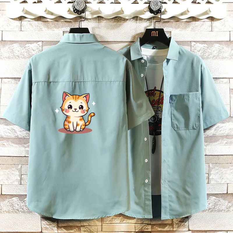 

Summer New Ice Silk Loose ort Sve irt Five-Quarter Sve Haome irt Jaet for Students Trendy Men Breathable Pol...