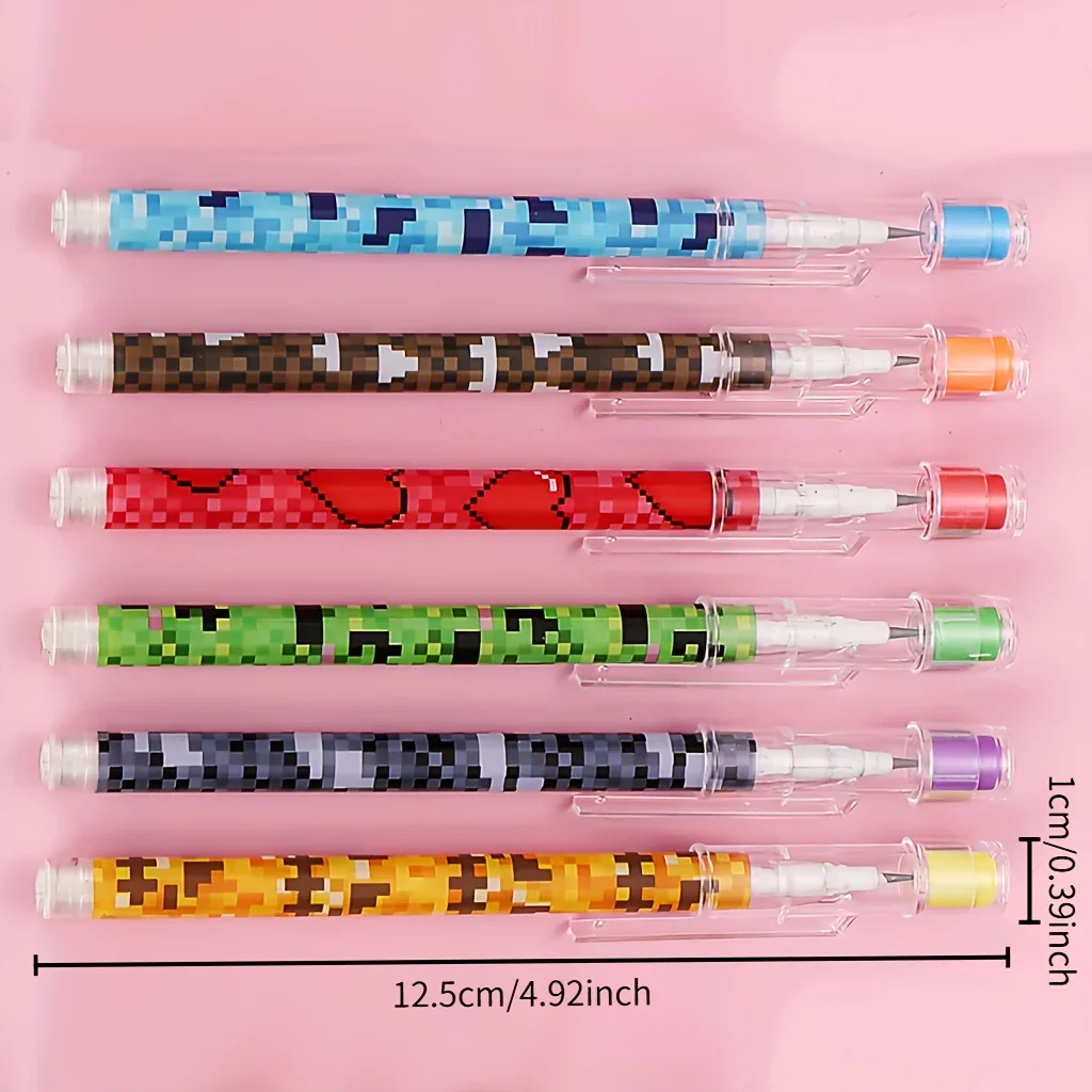 6pcs Pixel Style Colored Pencils Set, Creative Cartoon Pattern Drawing Pencils, Smooth Writing & Coloring Stationery for Kids image 5