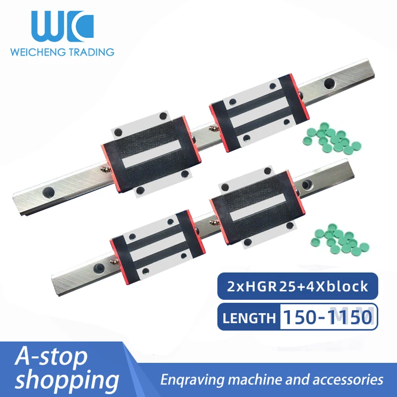 

HGR25 Linear Guide Rails 25mm 2pc Any Length+4pc Linear Carriage Beraing Blocks Slider HGH25CA/Flang Blcoks HGW25CC CNC Parts