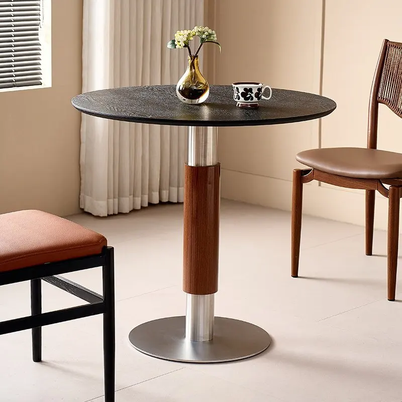 Dining table solid wood small apartment household round table B & B hotel negotiation table and chairs