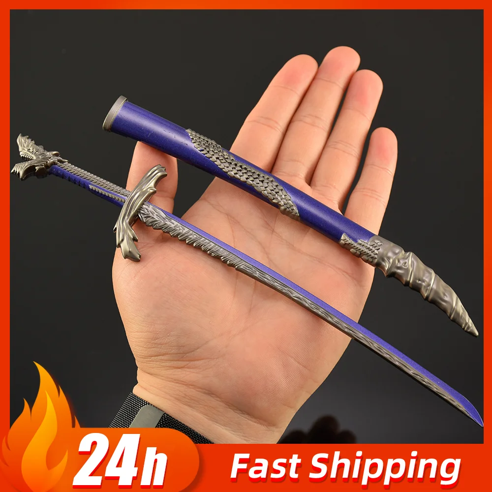 26cm/10.23in gra peryferyjna smocza łuska ostrze wygnany rycerz miecz Katana zabawka metalowa broń Model nieobrzynane akcesoria zabawki prezent
