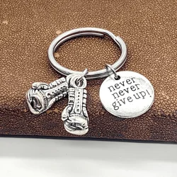 1Pc Never Give Up Boxing Keychain Boxing Gloves Charm Keyring Inspirational Gifts for Son Men Boxer Keychain Inspirational quote