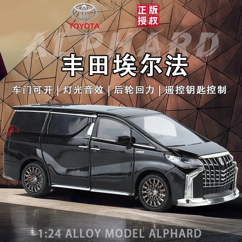 Toyota Alphard MPV Diecast modelo de carro de brinquedo miniatura puxar, som e luz portas, veículo de brinquedo openable, presente para menino, C369, 1:24