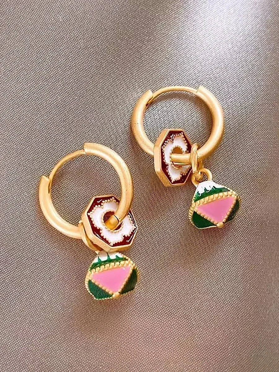 S925 Silver Needle New Chinese Enamel Drop Glaze Earrings High Quality Retro Designer One Multi-wear Painted Earrings for Women