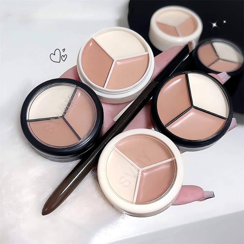 크리미 3-in-1 컨실러 팔레트 풀 커버리지 오일 컨트롤 롱래스팅 다크 스팟, 붉은기, 모공 프라이머 & 컨투어 화장품