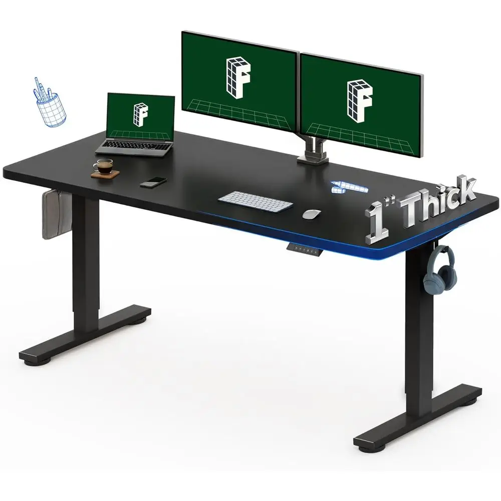 

24x60 Electric Height-Adjustable Desk, Thick 1 Top, Ideal for Home Office, Study, Multi-Monitor Use, Black
