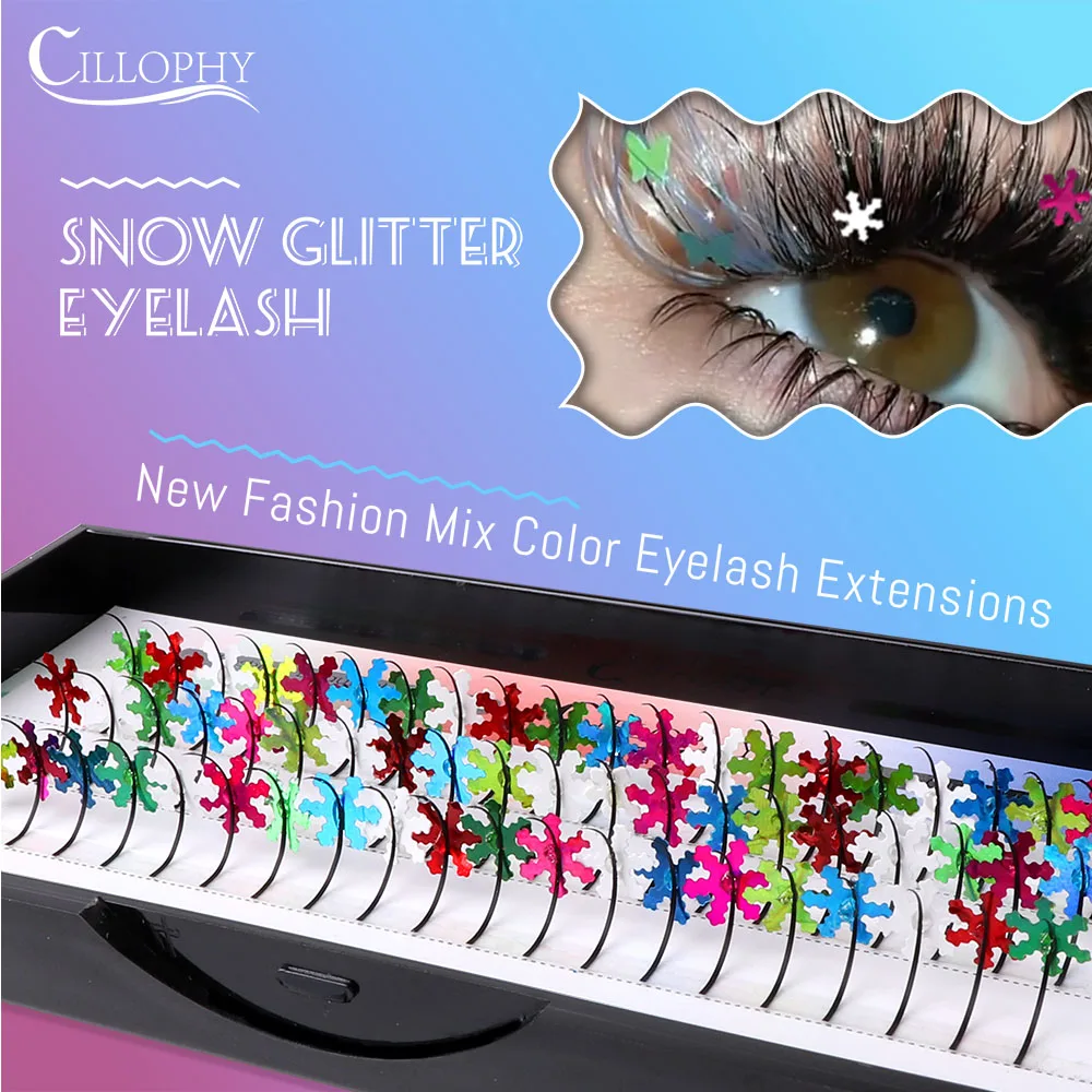 Colored Individual Lashes With Sequins Volume Curly Snowflakes False Eyelashes Festival Styles Dramatic Glitter Sequin Lashes