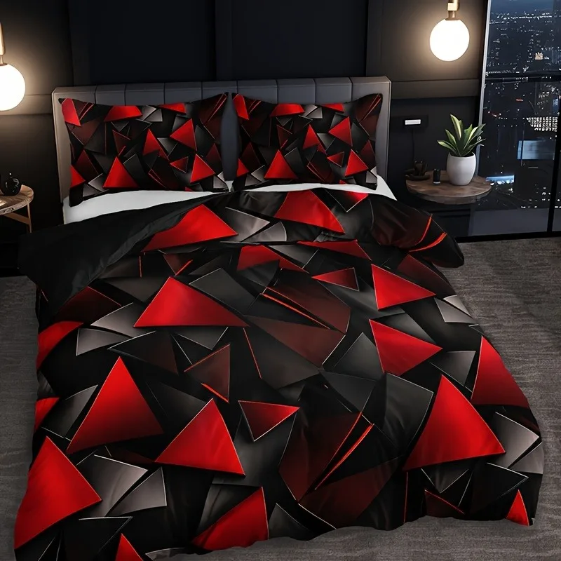 Technology Triangle Duvet Cover Set 1 Duvet Cover + 2 Pillowcases High-Definition Print for Home and Dormitory Use
