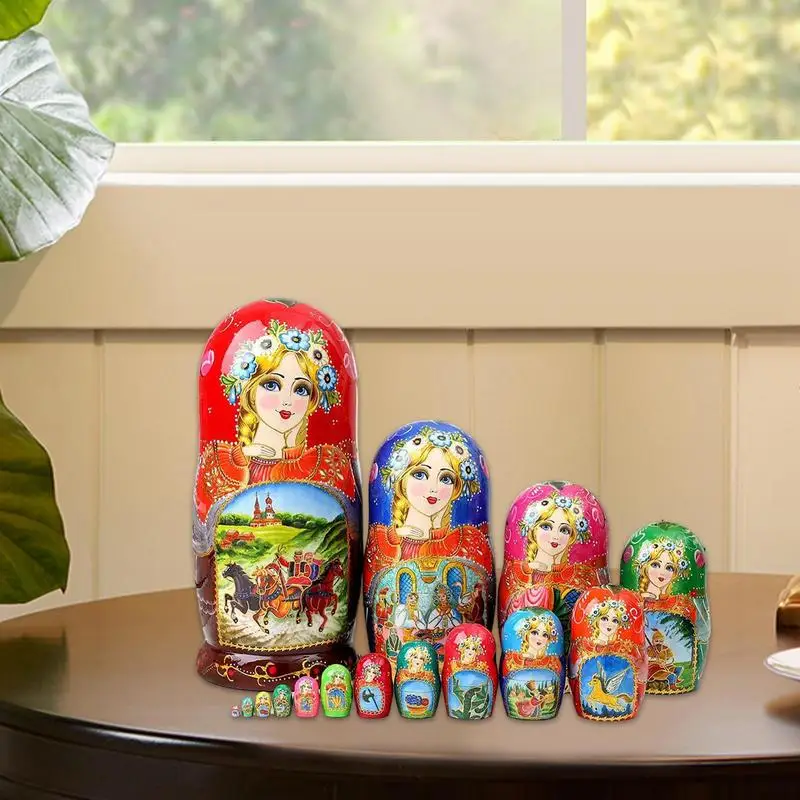 

Nesting Dolls 15PCS Wooden Matryoshka Doll Stacking Nesting Toys Set Fine Motor Skills Toys For Kid Boys Girls Home Decorations