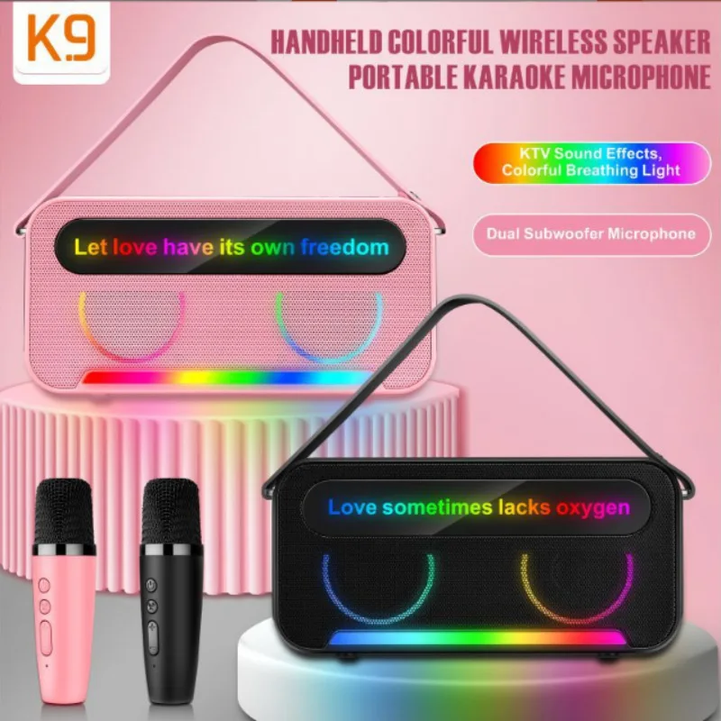 ポータブルKTVBluetoothスピーカー,クリエイティブスピーカー,高音質FM,ワイヤレスマイク,カラオケ,屋外パーティー用