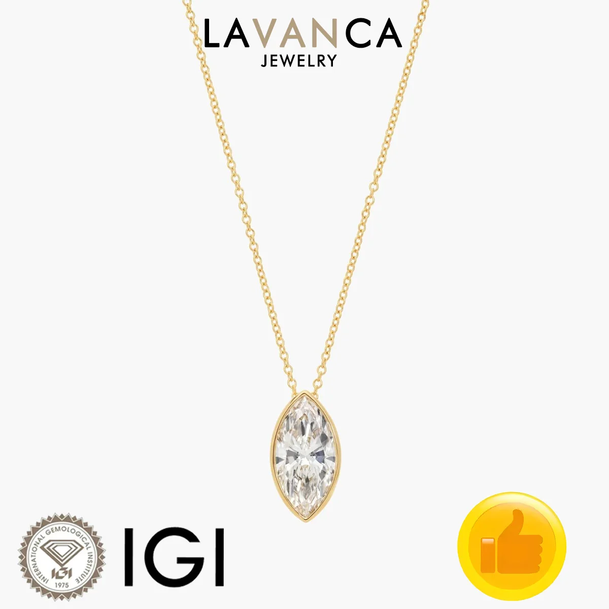 

Marquise Cut Solitaire Lab Diamond Necklace 9K/14K/18K Gold IGI Certified Lab Grown Diamond Necklace Bezel Set Pendant Necklace