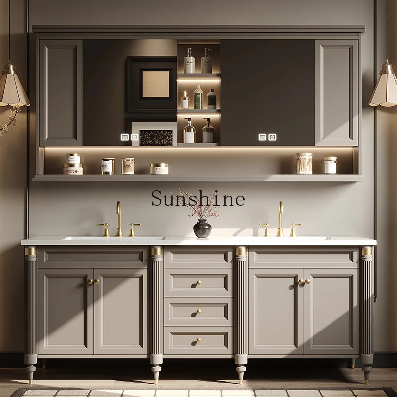 

French retro oak floor-to-ceiling double basin bathroom combination bathroom simple and modern