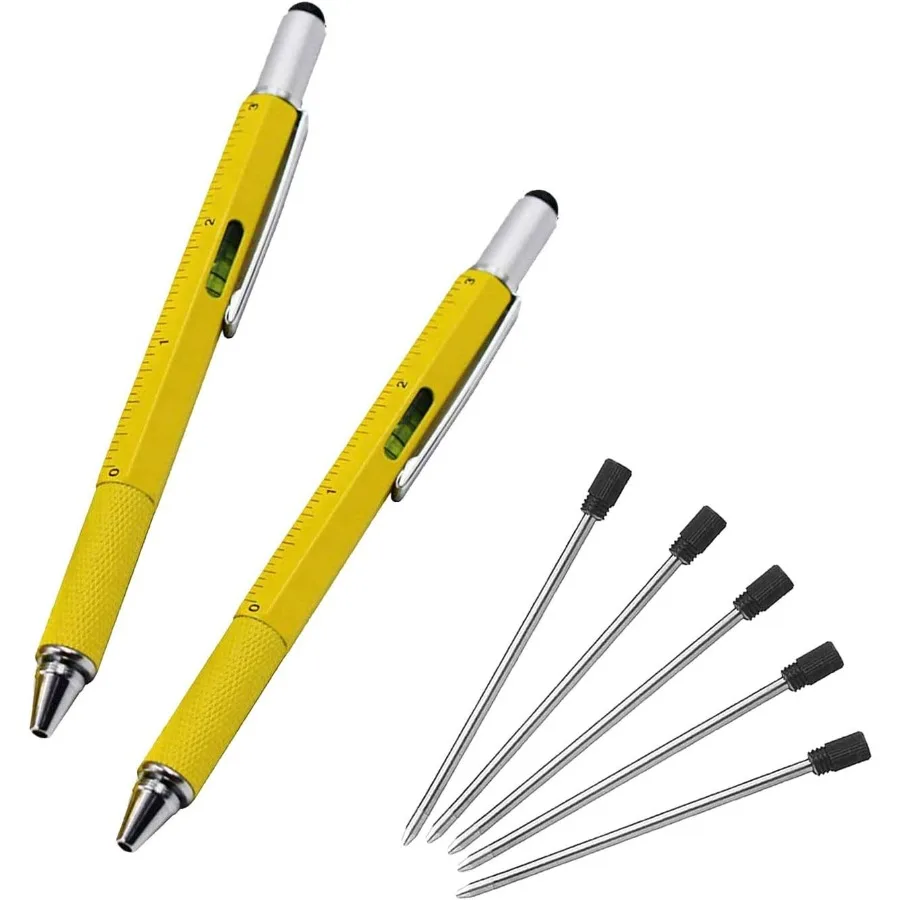 6 in 1 Multifunction Tool Pen with Ballpoint Pen Touch Screen Stylus Ruler Spirit Level Flat-head and Phillips Screwdriver for