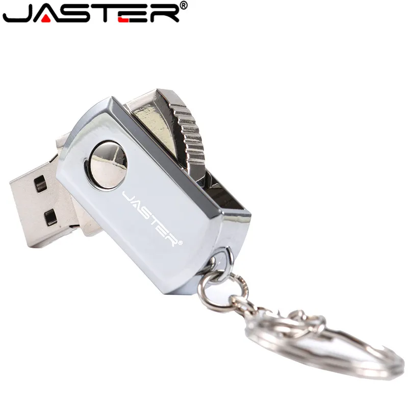 JASTER Metal USB Flash Drive Rotation Pen Drive 4GB 8GB 16GB 32GB 64GB Real Capacity Pendrive USB Memory Stick with Key Chain