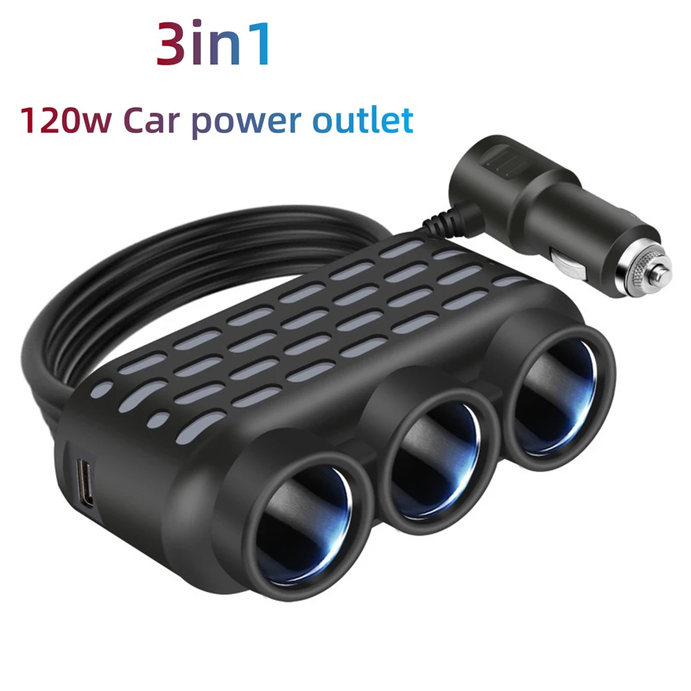 12V-24V Car Phone Charger 120W 3 in 1 Fast Charging Car Cigarette Lighter Adapter For Car DVR Dashcam USB Splitter Power Charger