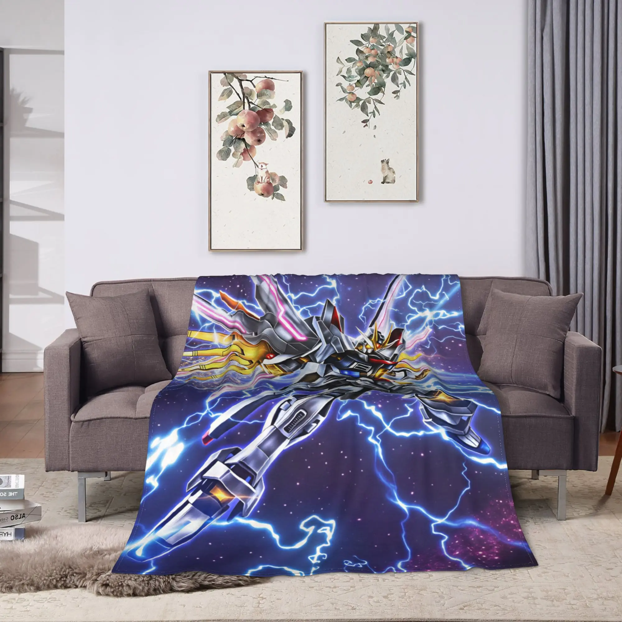 Mobile Suit Gundam Flannel Blanket  Soft Bedding Throws for Living Room Decorative Fluffy Bedspread Sofa Bed Cover