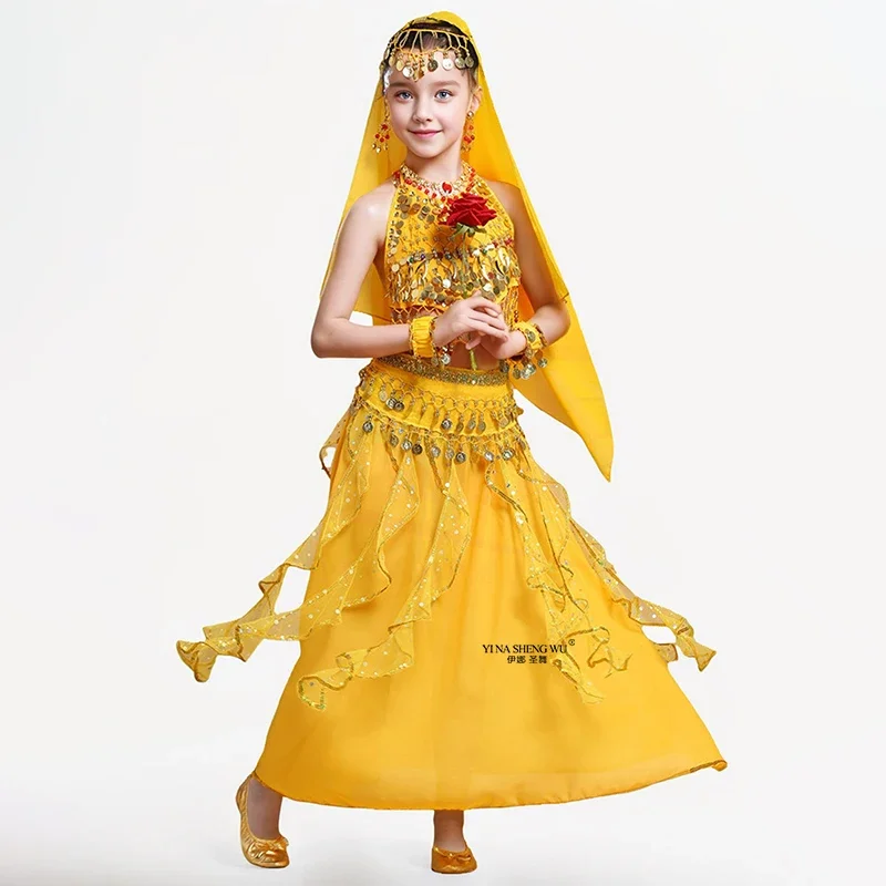 Bollywood Oosterse Buikdanskostuums Set voor Meisjes Kinderen 2/6 stks Sari Indiase Jurk Professionele Danspraktijkkleding