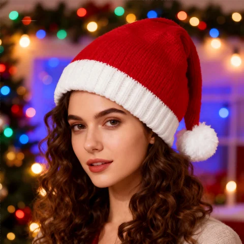 1pc Women's Red Knit Christmas Hat, Suitable For Christmas Winter Fall