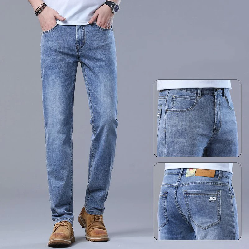

2026 Spring Summer Men Stretch Casual Jeans Male Trend Versatile Light Blue Trousers New Loose Straight Leg Denim Pants