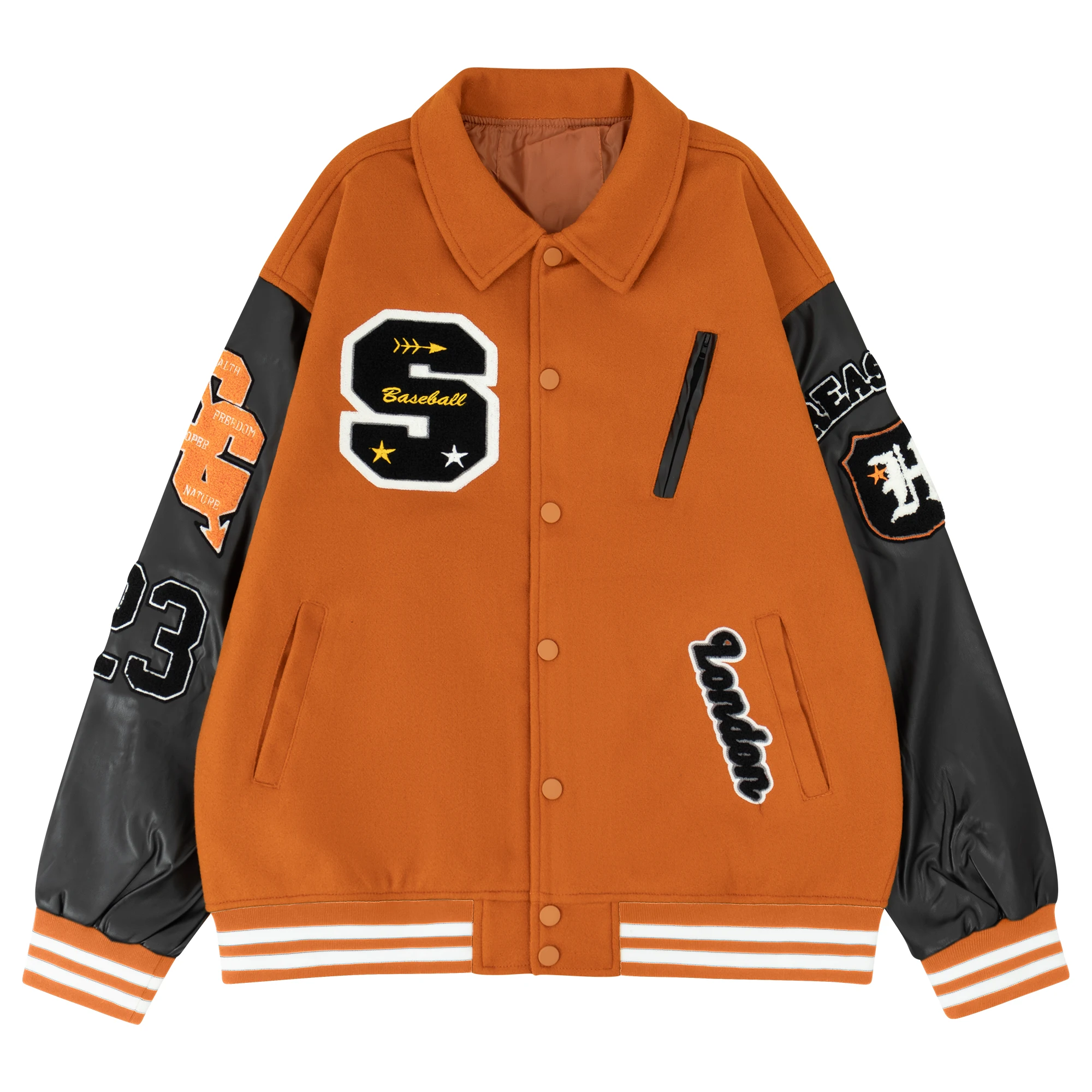 

Men's Track Bomber Jacket Coats Leather Patchwork Varsity Baseball Outerwear Autumn/Winter Motorcycle Jacket New In Jacket