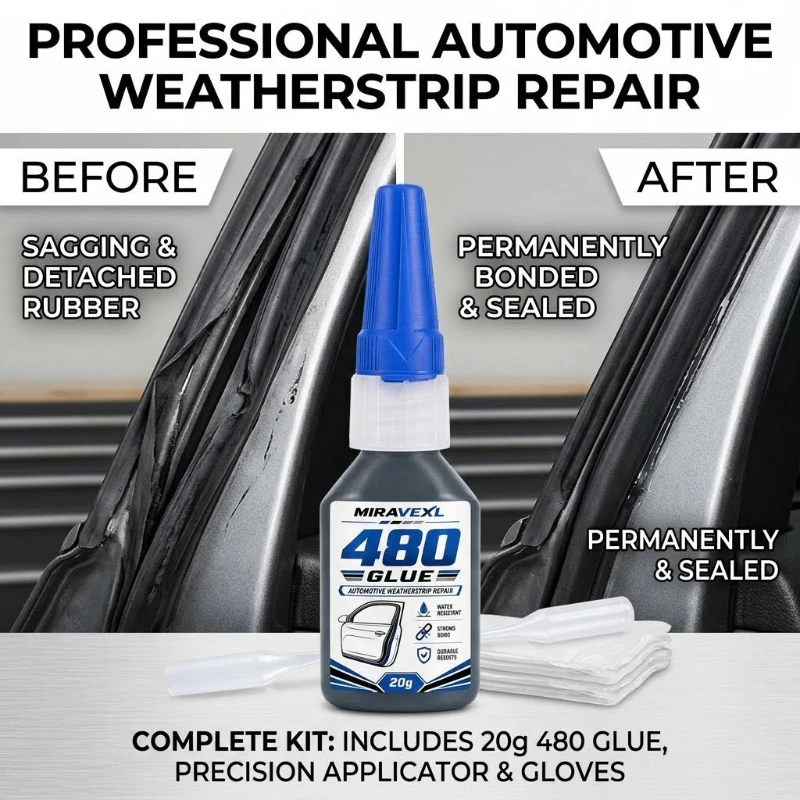 480 Rubber Seal Repair Glue 20g, Weatherstrip Adhesive for Car Door Trunk Hood Gasket, Water-Resistant Strong Bond with Dropper view 4