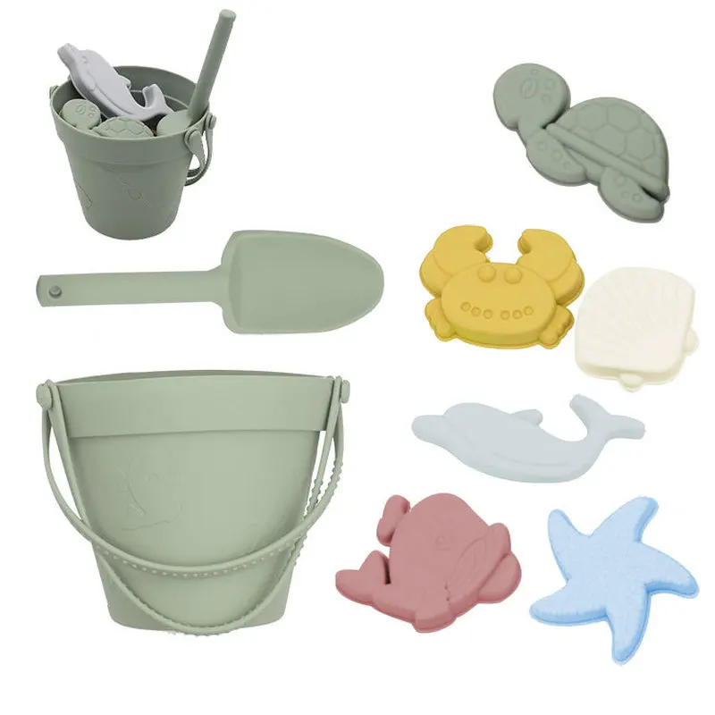 

Ocean Children's Water Play Toys Parent-child Interaction Sand Digging Shovel Tools Portable Bucket Silicone Beach Set