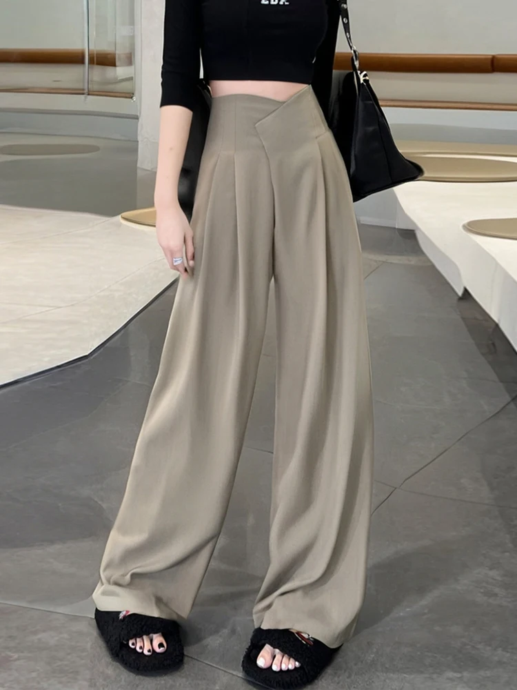 High Waist Wide Leg Pants Casual Straight Cut Spring Summer Women's Fashion Slimming Drapey Casual Suit Trousers