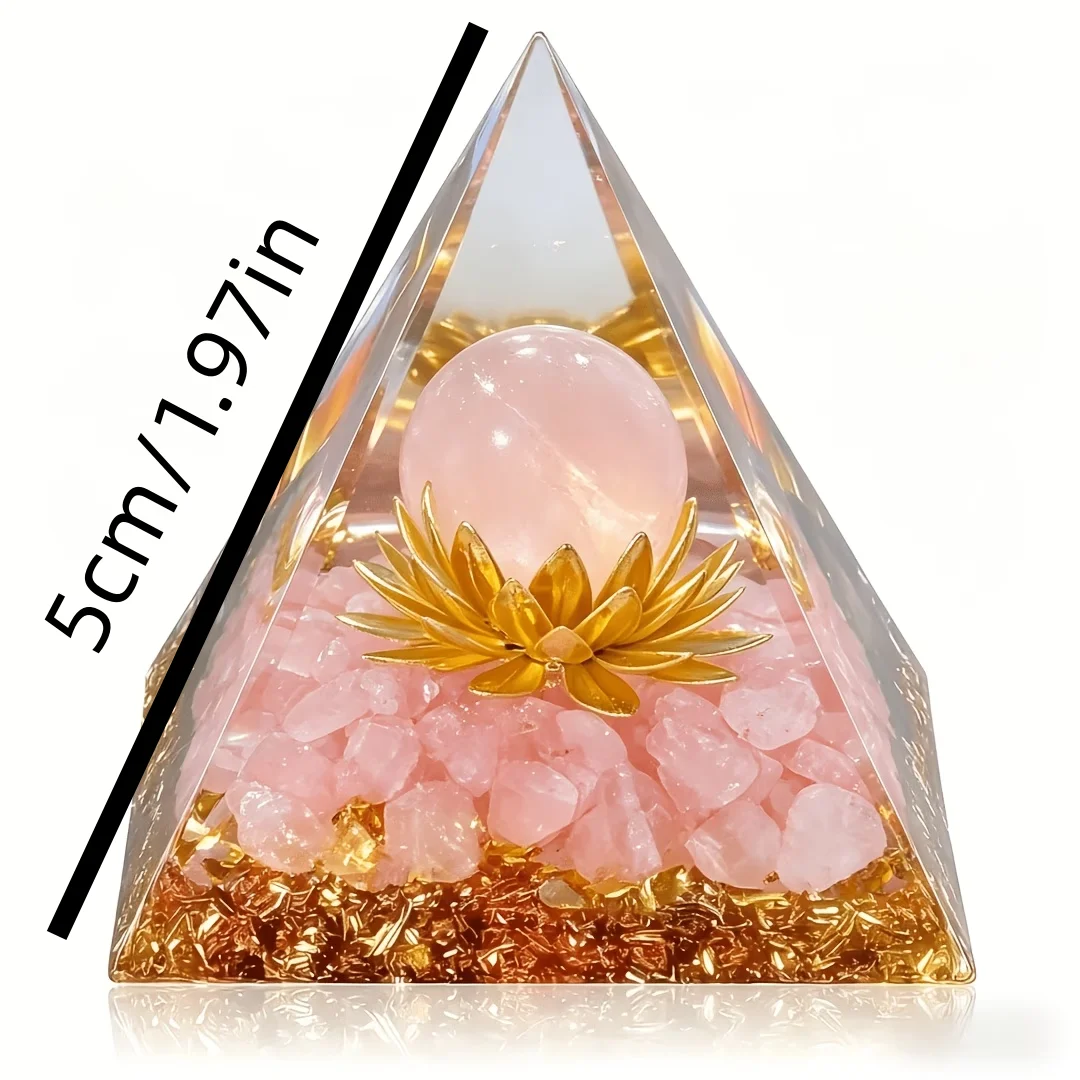 Orgonite Pyramid Rose Quartz Golden Lotus Crystal Sphere Reiki Chakra Healing Meditation Home Desk Decor Resin Craft Gift