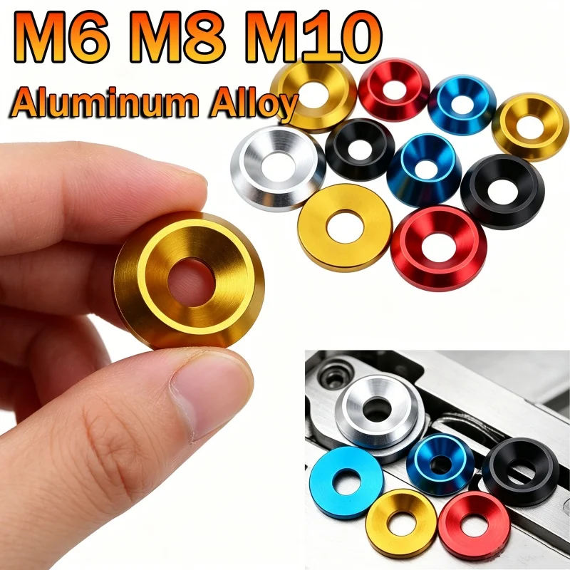 M6 M8 M10 Aluminium Alloy Conical Washers Colorful Spacers Gasket Anodized for Countersunk/Button Head Screw Bolt Vehicle Modify