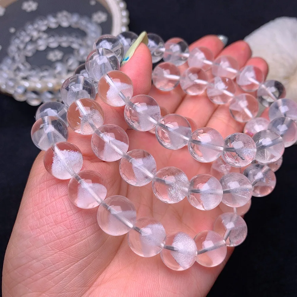 Natural White Phantom Quartz Round Beads Bracelet Pyramid Rare Woman Men 8mm 10mm 12mm White Phantom Bracelet AAAAAA