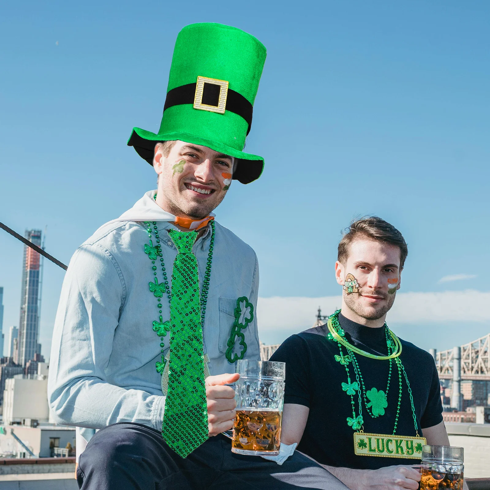 Ensemble d'accessoires de Costume Shamrock pour la saint-Patrick, 1 ensemble, chapeau vert, cravate, Badge, Bracelet, fournitures de fête, accessoires de fête de célébration