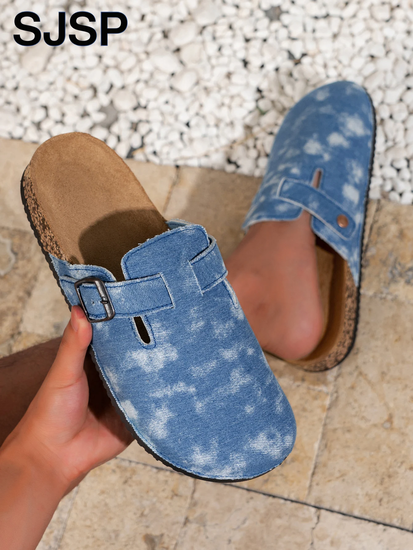 

Men's Mule Shoes, New Autumn Vintage Trendy Casual Slip-On Shoes, Closed-Toe Half-Slip Flat Sandals with Adjustable Buckle for Free Adjustment/Pvc Cork Sole