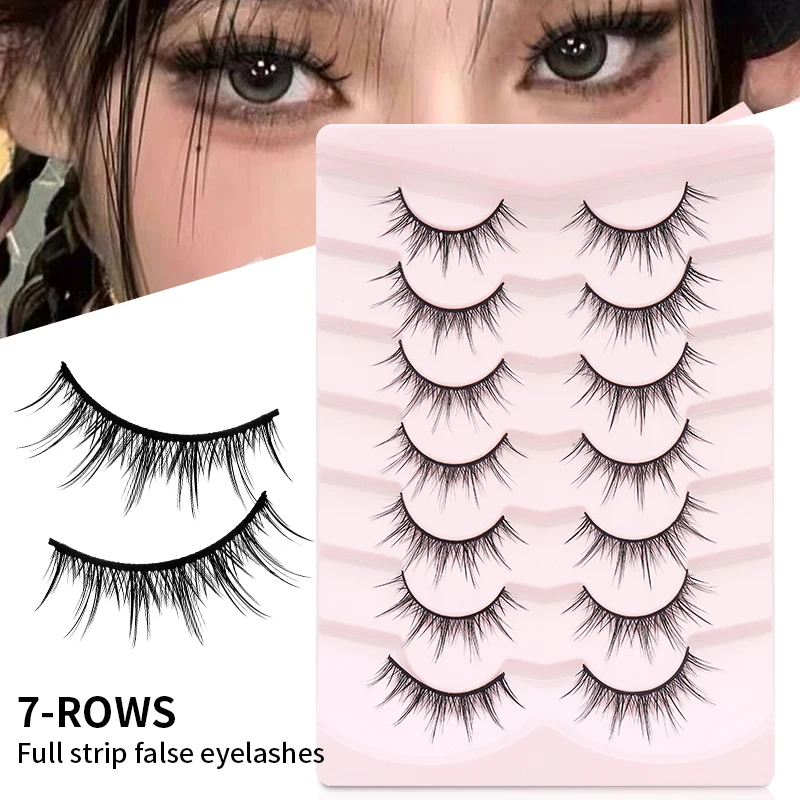 DINGSEN 7 Pairs Natuurlijke Lange Wimpers Eye Valse Wimpers Cosplay Make-Up Anime Strip Wimpers Handgemaakte Manga Wimpers Extension