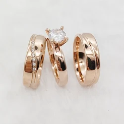 Classic USA 3pcs Wedding Engagement Rings Sets Handmade 18k Rose Gold Plated Jewery cz Diamond Couples Ring Lovers Alliances