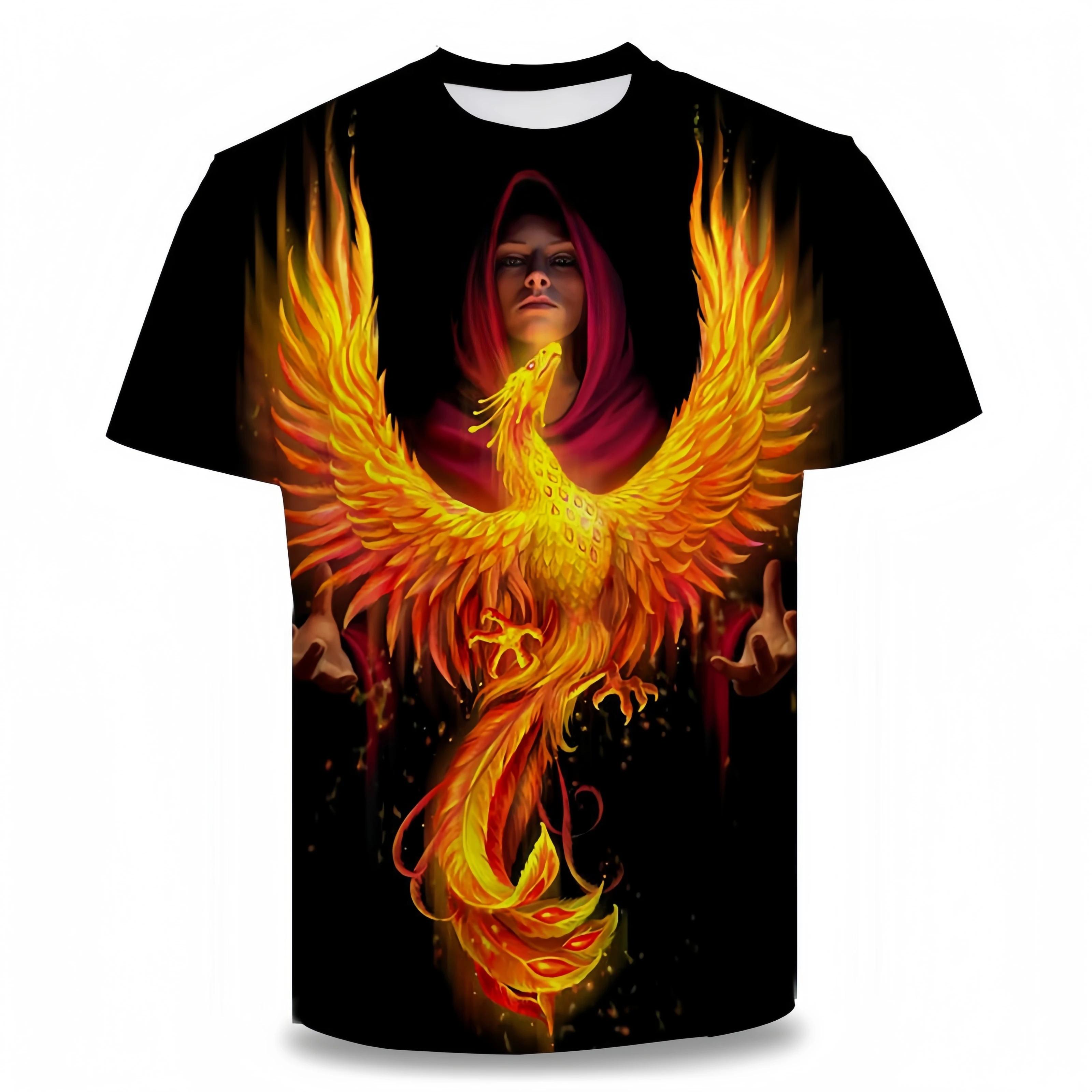 T-shirts, women's clothing, men's clothing, summer, 3D printing, personality, short sleeve, phoenix, full print, graphic t-shirt