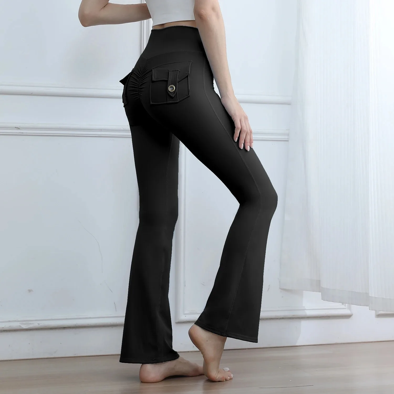 

High Waist Tummy Control Wide Leg Pocket Yoga Pants - Stretchy Comfortable Sporty Workout Leggings for Women